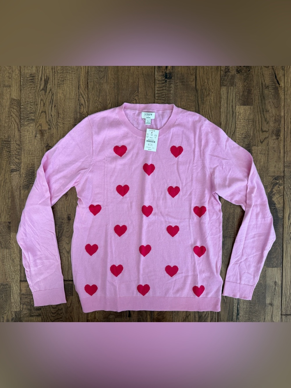 NWT J. Crew Pink Raspberry Heart Teddie Sweater Women's Size L‎ A